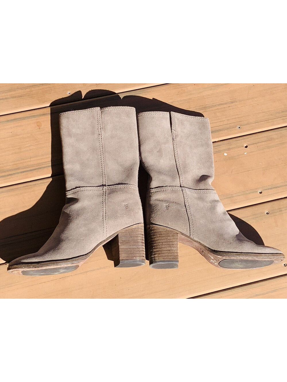 Frye Taupe Suede Leather Mid-Calf Western Cow Girl Boho Boots Women's 7B - Picture 8 of 15